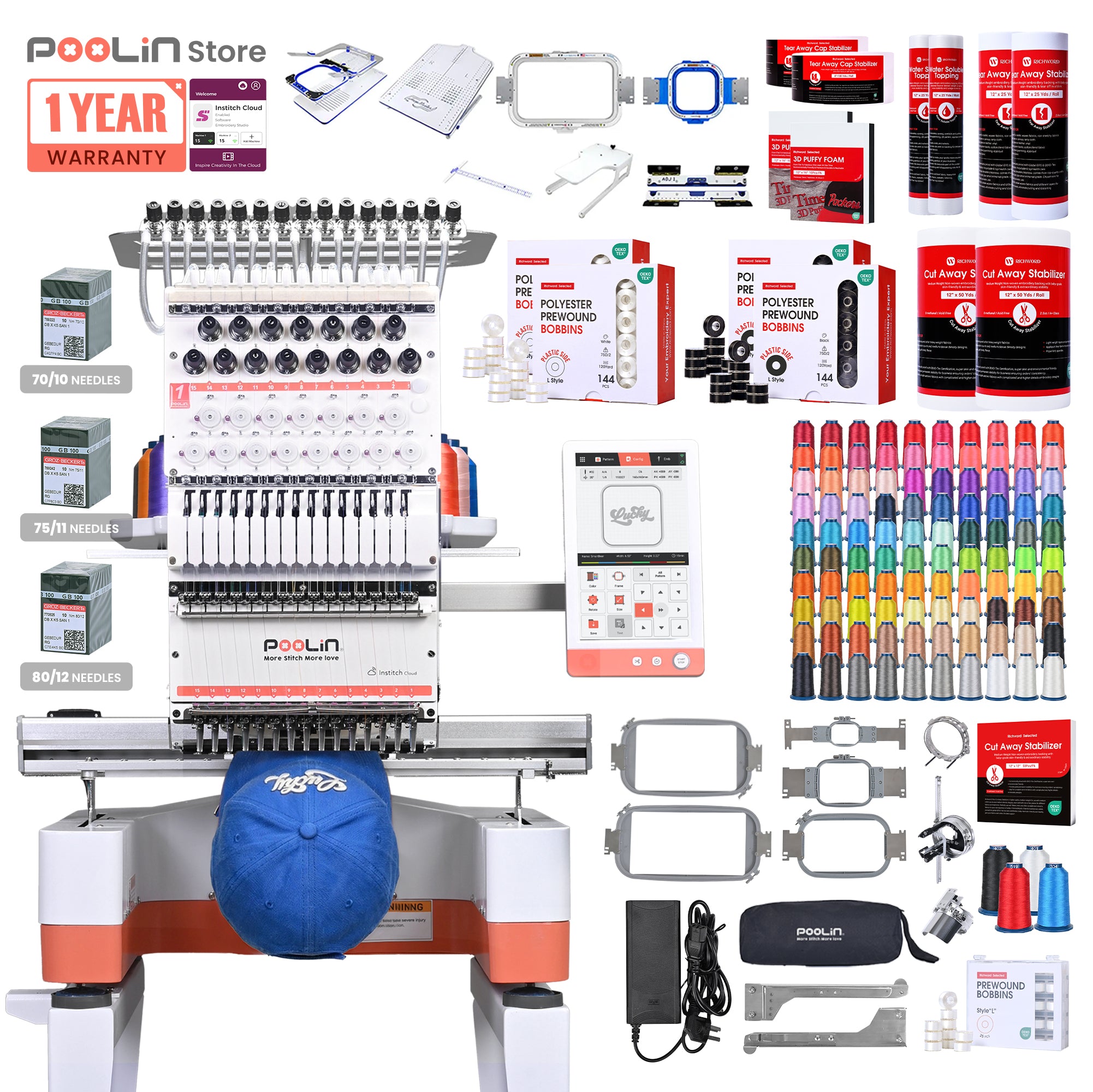 PooLin EOM Commercial Embroidery Machine 15-Needle Upgrade, Designed for Beginners
