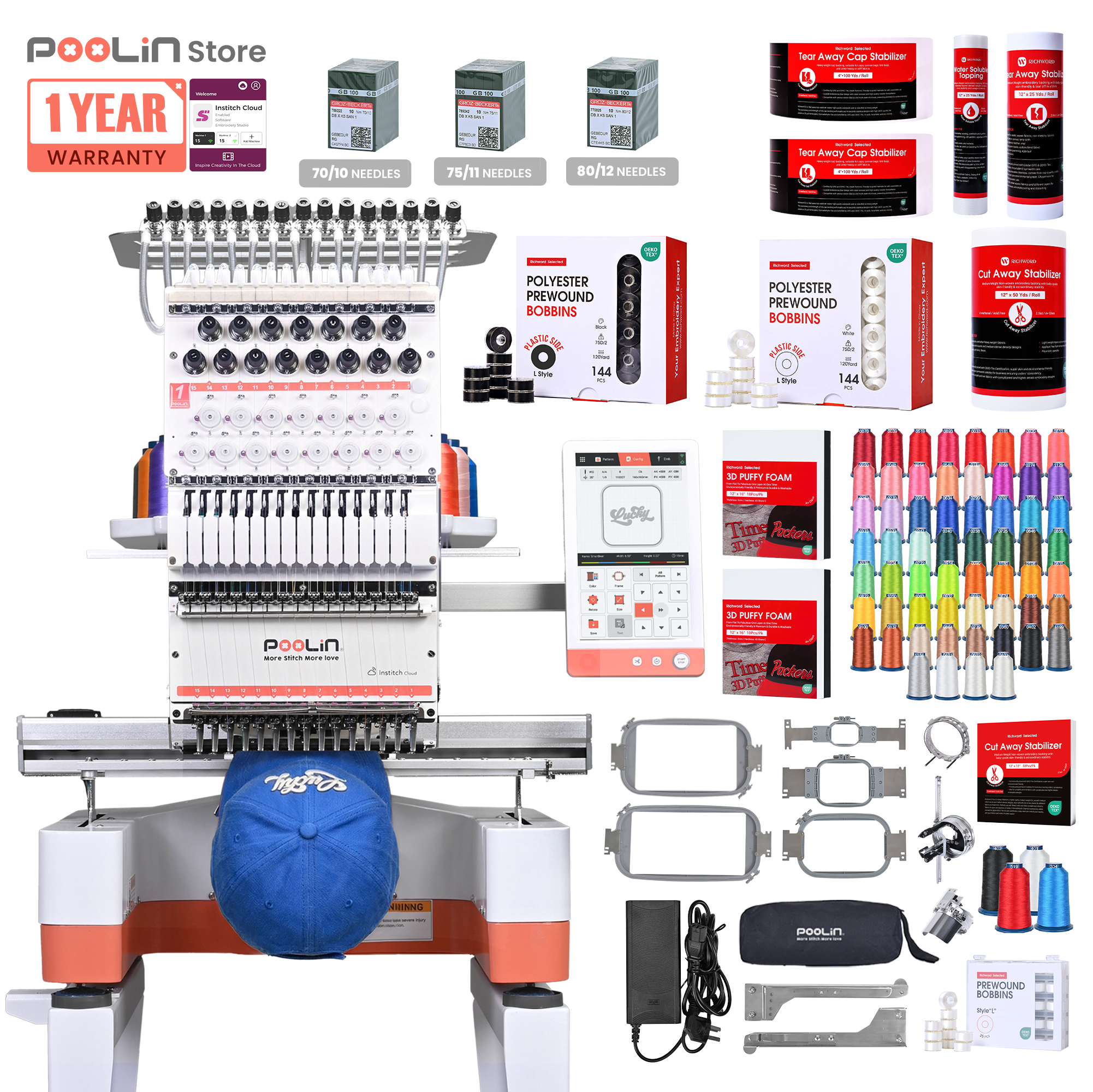 PooLin EOM Commercial Embroidery Machine 15-Needle Upgrade, Designed for Beginners