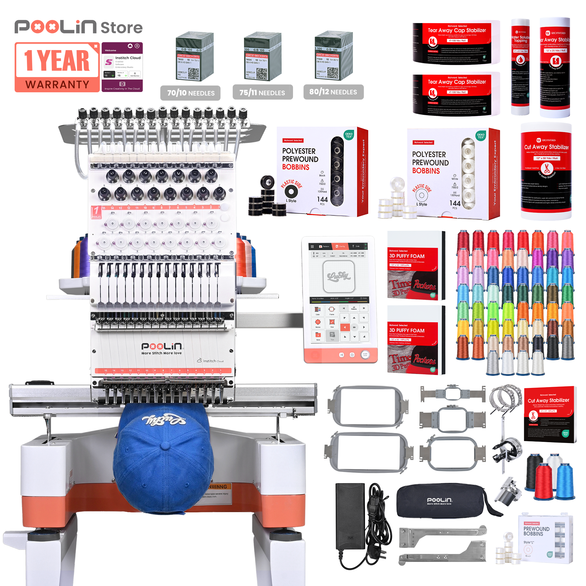 PooLin EOM Commercial Embroidery Machine 15-Needle Upgrade, Designed for Beginners