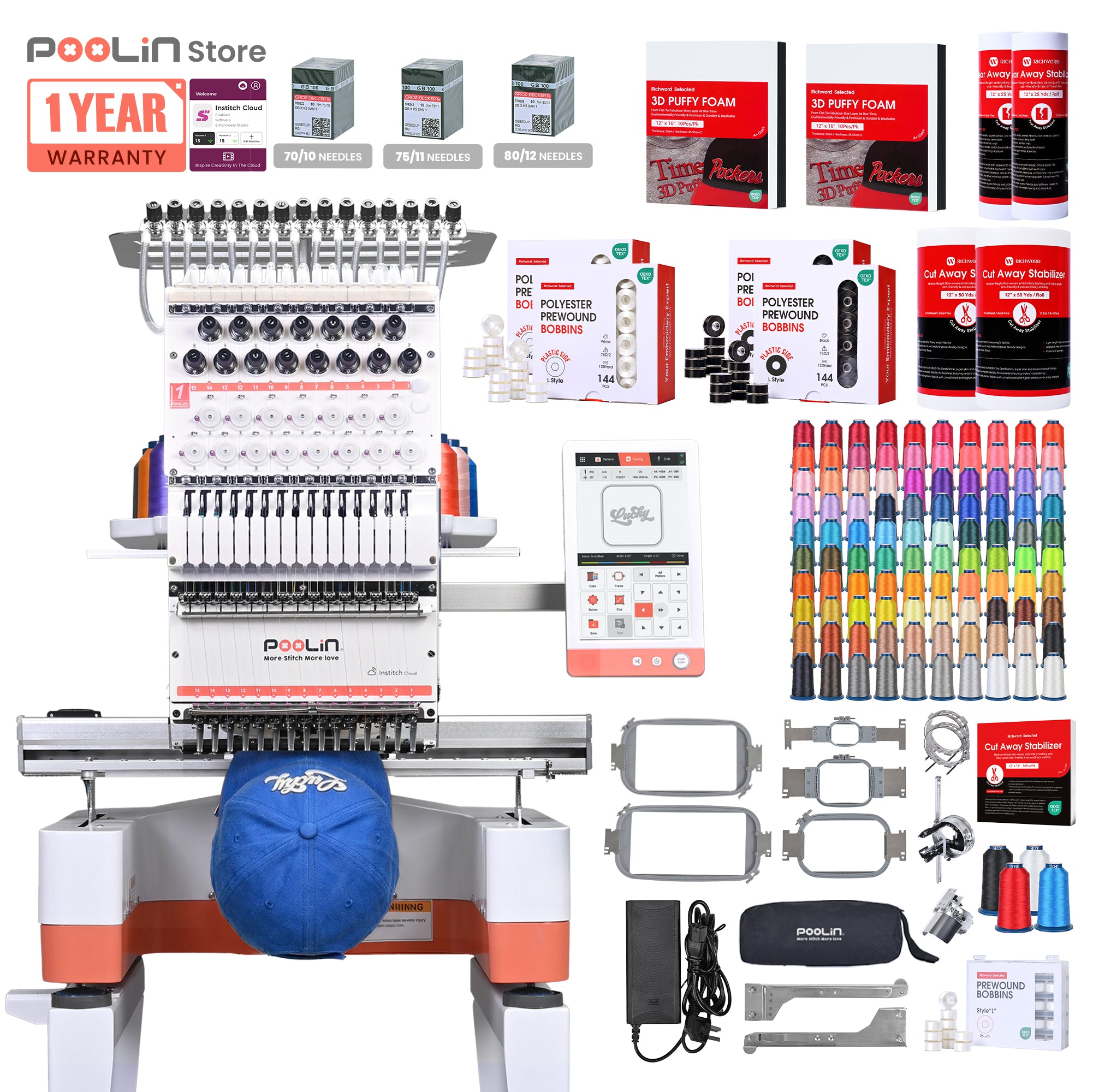 PooLin EOM Commercial Embroidery Machine 15-Needle Upgrade, Designed for Beginners