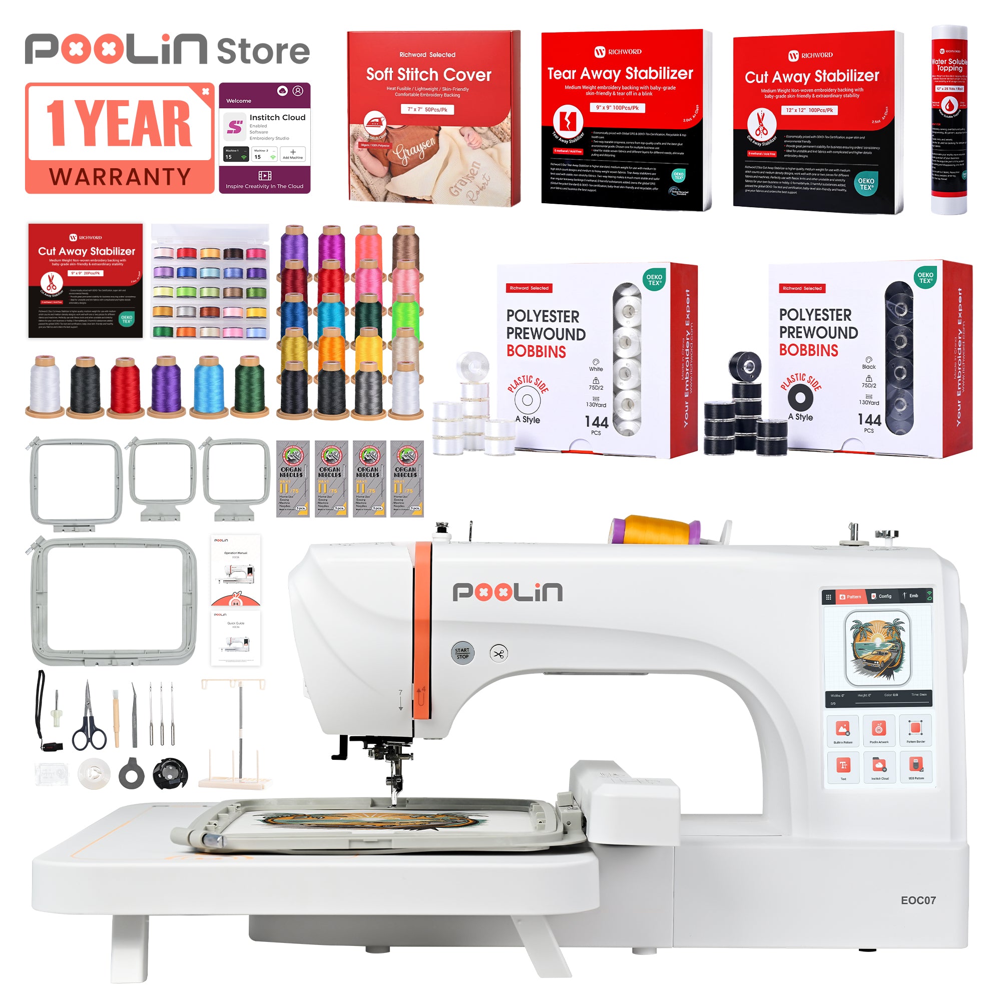 PooLin EOC07 7.9"x15" Embroidery Area Computerized Home Pro Embroidery Machine