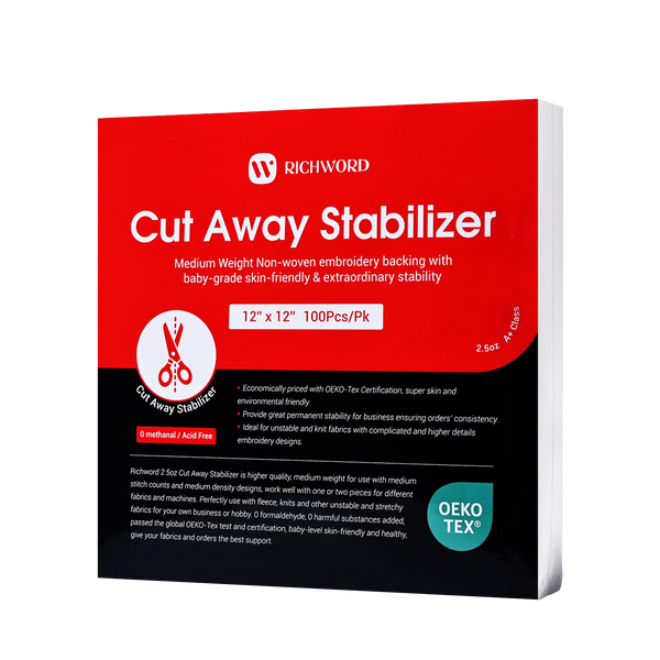 PooLin Cut Away Embroidery Stabilizer Backing Sheets 2.5oz 12in x 12in 100pcs
