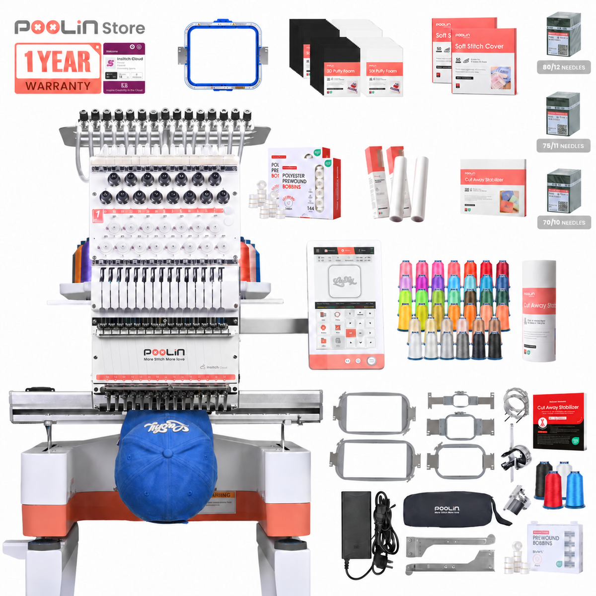 PooLin EOM Commercial Embroidery Machine 15-Needle Upgrade, Designed for Beginners