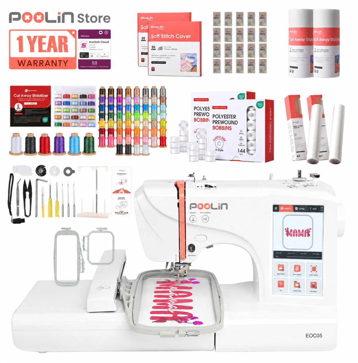 PooLin EOC05 Your First Large-Screen Home Embroidery Machine
