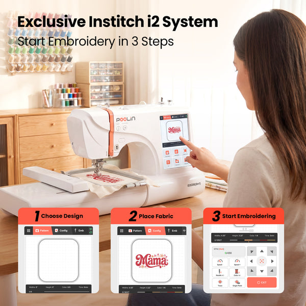 PooLin EOC05(2in1) Sewing and Embroidery Machine 4"x4" & 4"x9.25" Embroidery Size, 130 Built-in Designs 207 Sewing Stitches, 7" Touch Screen with WiFi Transfer, Includes Full Kits & 1-on-1 Training