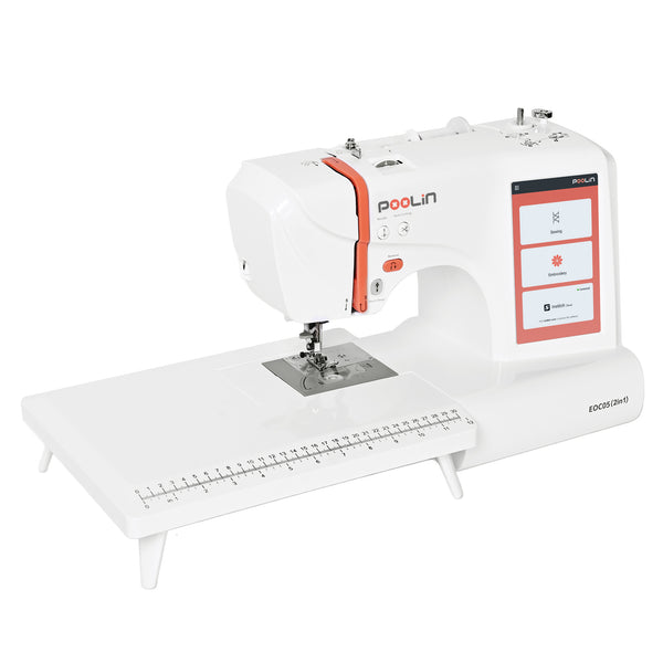 PooLin EOC05(2in1) Sewing and Embroidery Machine 4"x4" & 4"x9.25" Embroidery Size, 130 Built-in Designs 207 Sewing Stitches, 7" Touch Screen with WiFi Transfer, Includes Full Kits & 1-on-1 Training