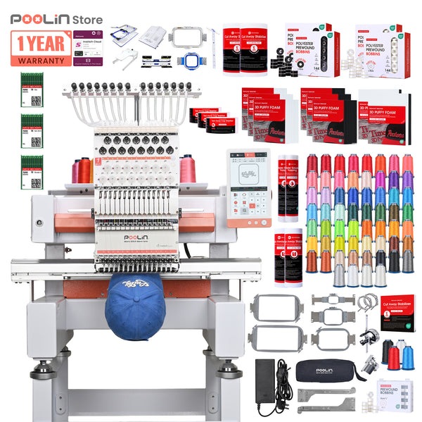 PooLin EOV Compact Commercial Cap Tubular Embroidery Machine15 needles for efficient multi-color production-built for daily orders in small shops & home studios