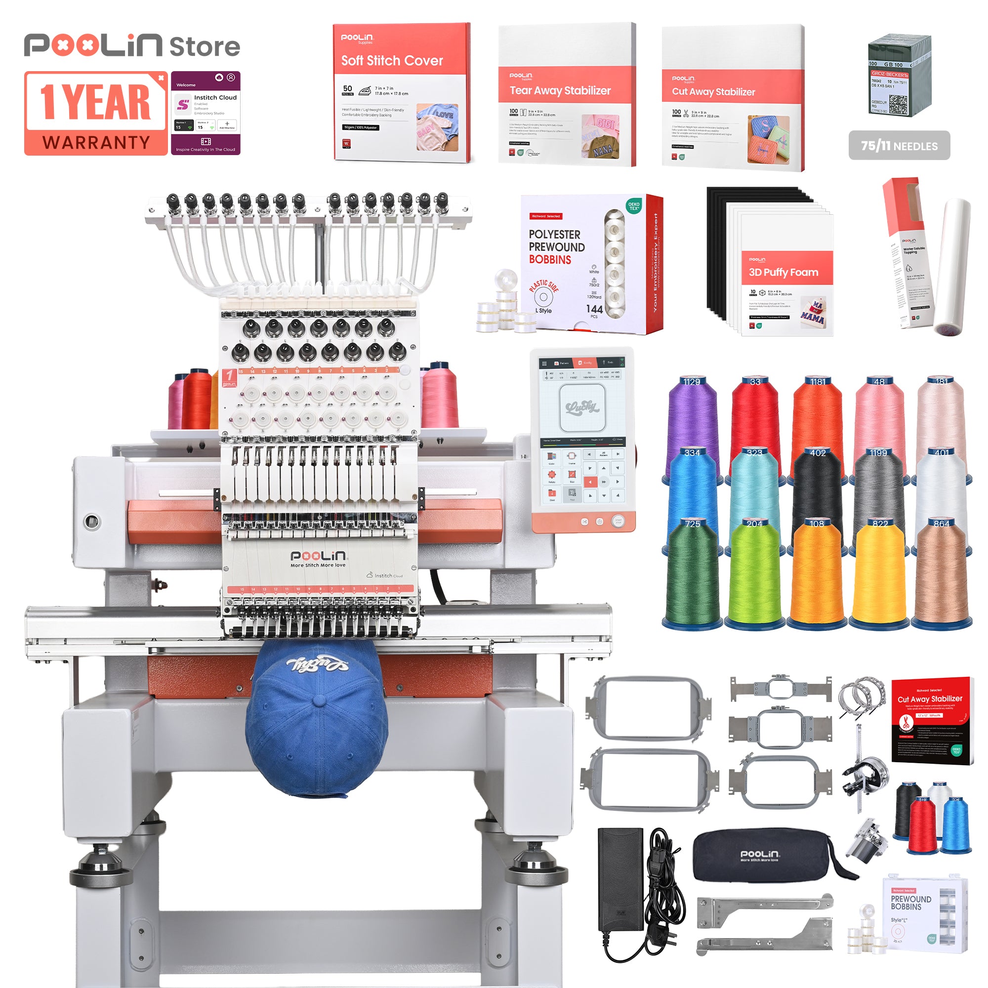 PooLin EOV 15-Needle Commercial Embroidery Machine Built for Hats. Made for More.