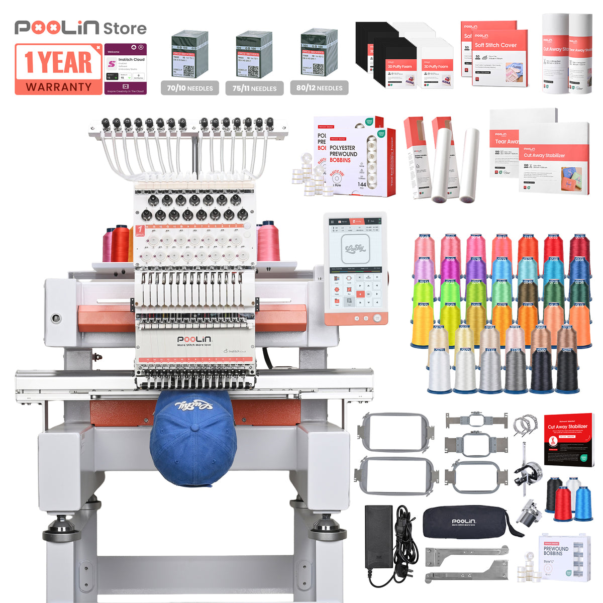 PooLin EOV 15-Needle Commercial Embroidery Machine Built for Hats. Made for More.