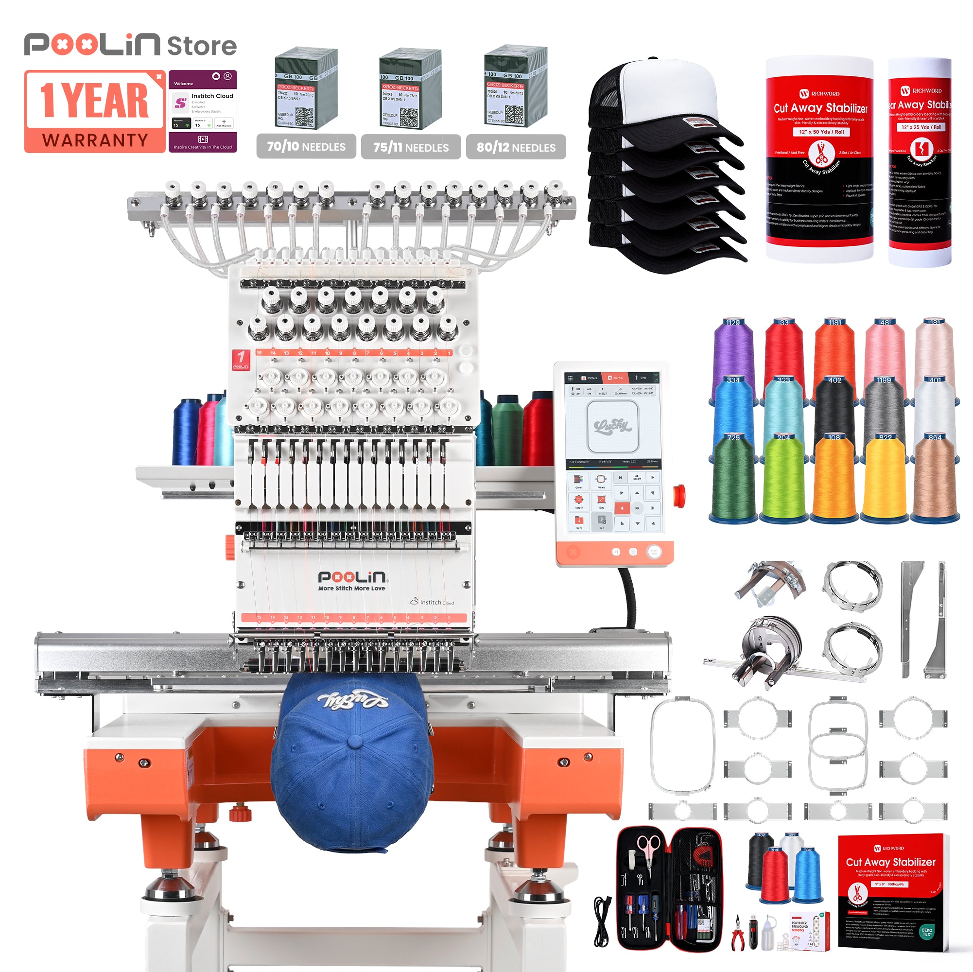 PooLin EOX Commercial Flagship Embroidery Machine –  15 Needles, Large 350mm×500mm Embroidery Area