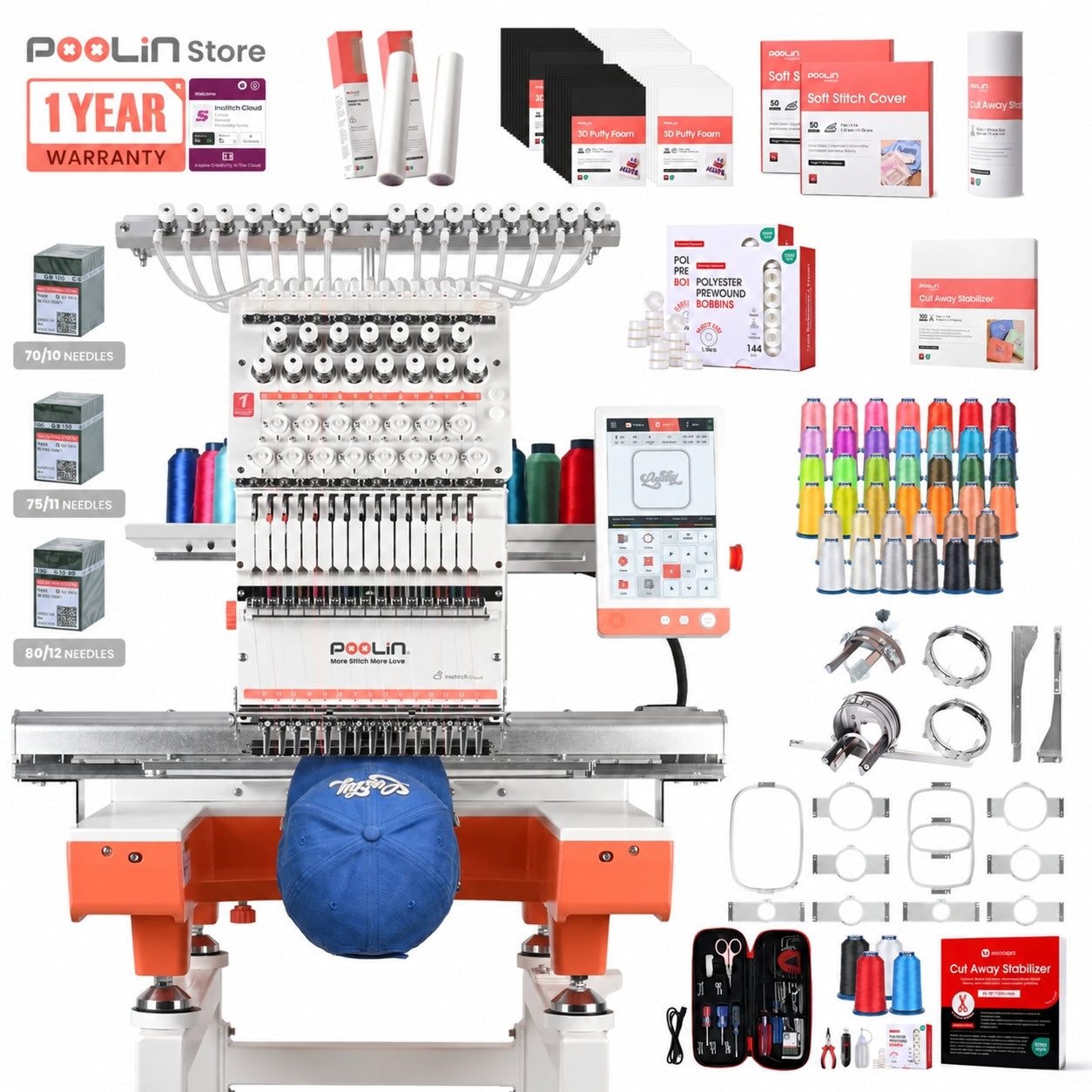 PooLin EOX Commercial Flagship Embroidery Machine –  15 Needles, Large 350mm×500mm Embroidery Area