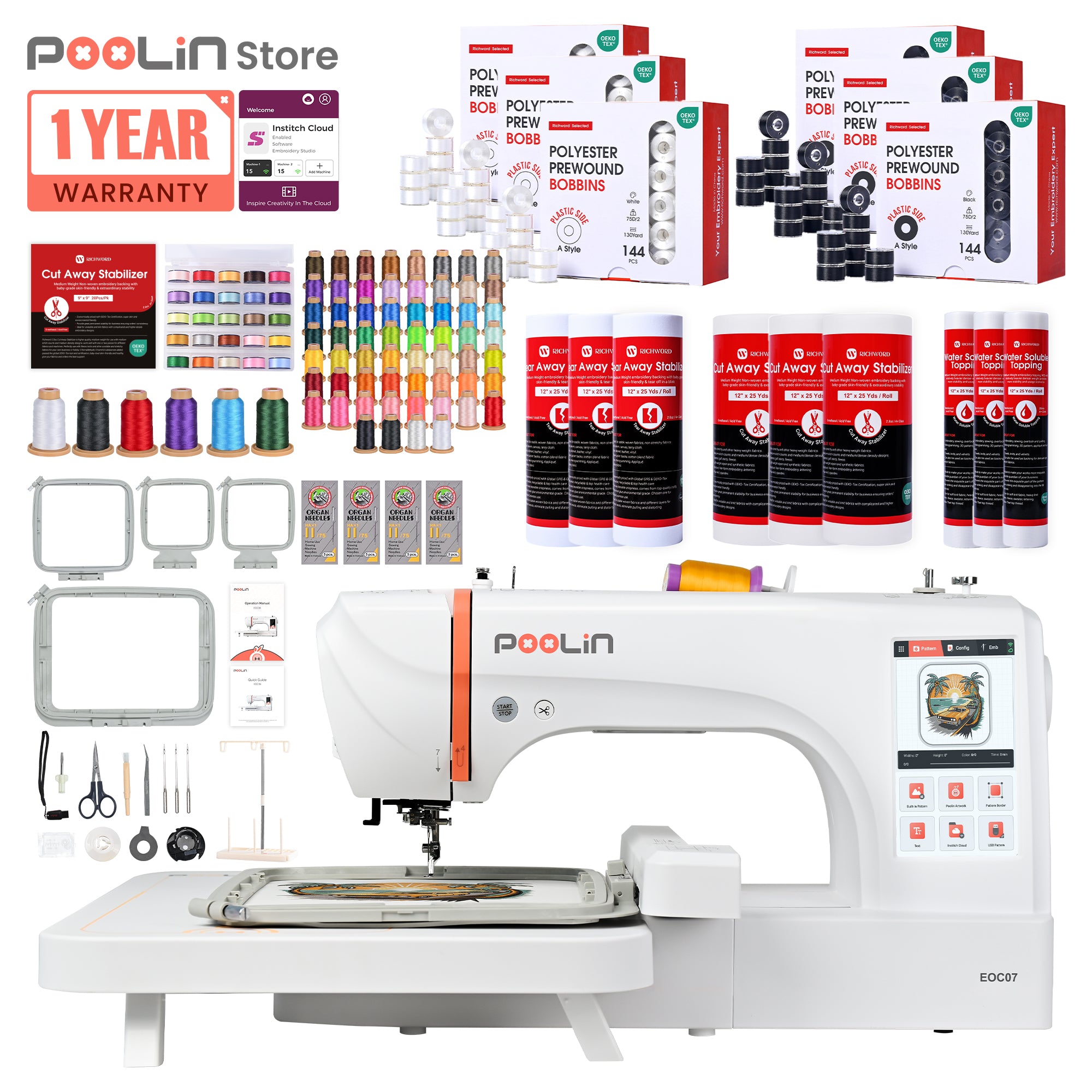 PooLin EOC07 7.9"x15" Embroidery Area Computerized Home Pro Embroidery Machine