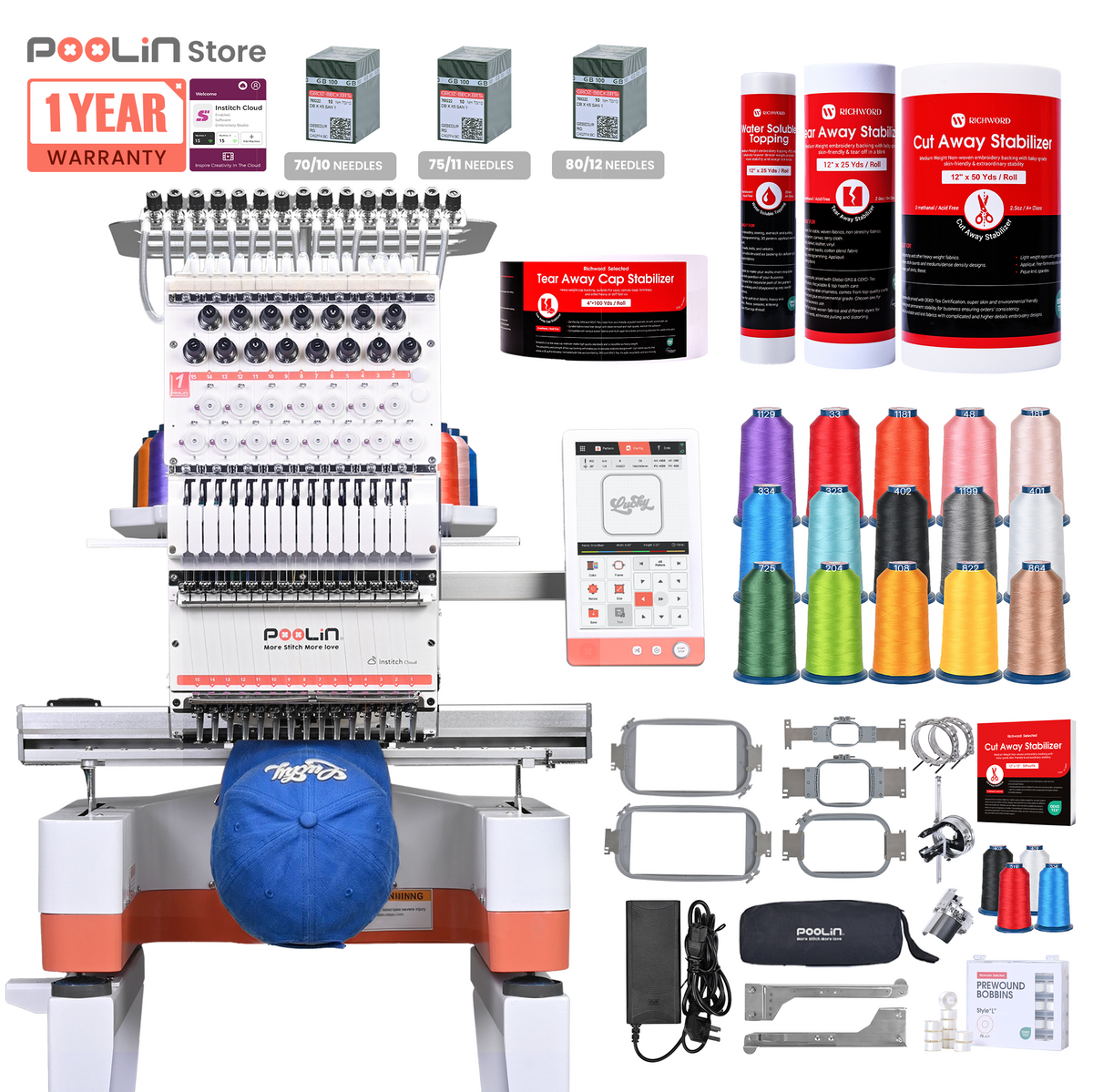 PooLin EOM Commercial Embroidery Machine 15-Needle Upgrade, Designed f ...