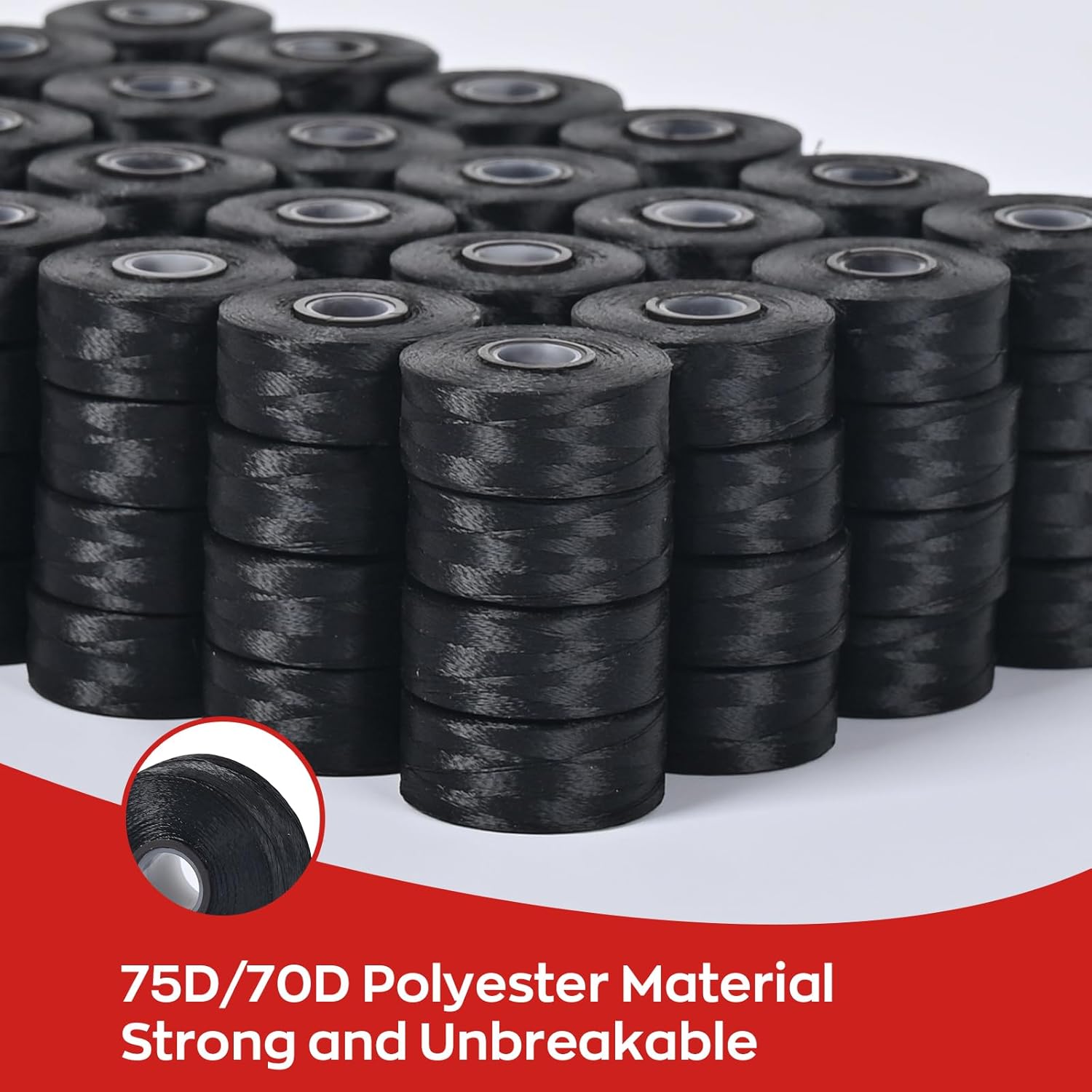 Poolin Magsnap Prewound Bobbins, Style L (SA155), 144pcs Black, 60WT Richword Selected Polyester Bobbin Thread for Commercial Multi-Needle Embroidery Machines