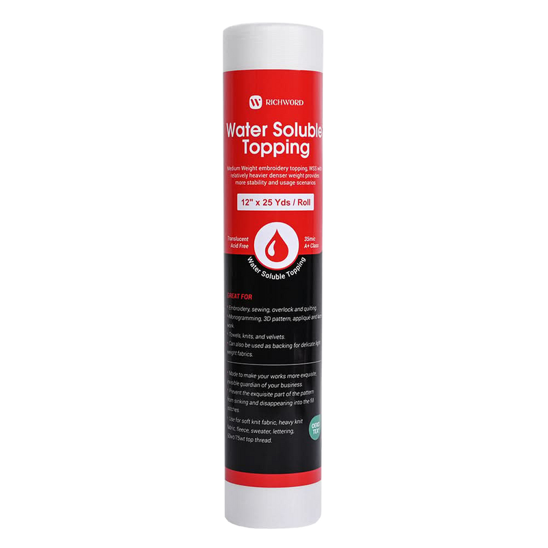 PooLin Wash Away Water Soluble Embroidery Topping Film Roll 12in x 25Yards 35μm 1pc