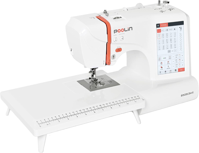 PooLin EOC05(2in1) Sewing and Embroidery Machine 4"x4" & 4"x9.25" Embroidery Size, 130 Built-in Designs 207 Sewing Stitches, 7" Touch Screen with WiFi Transfer, Includes Full Kits & 1-on-1 Training