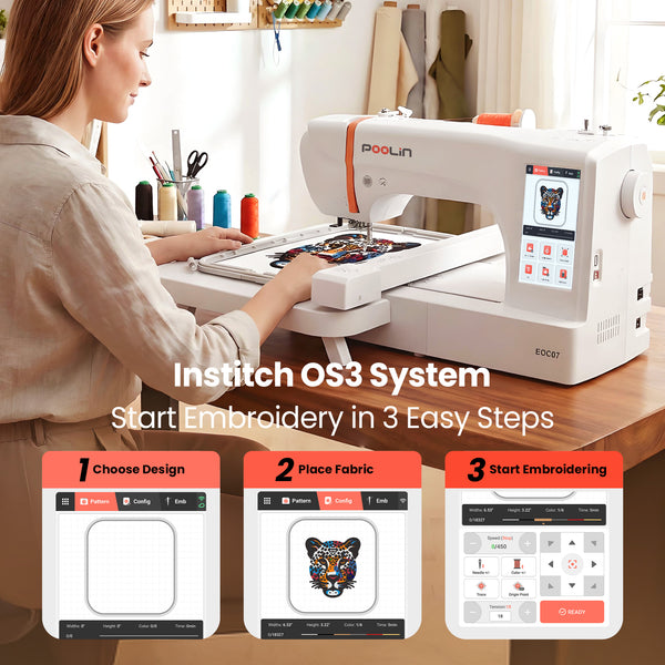 POOLIN EOC07 7.9"x15" Embroidery Area Computerized Home Pro Embroidery Machine