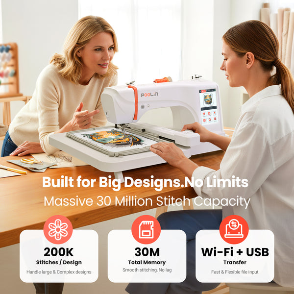 POOLIN EOC07 7.9"x15" Embroidery Area Computerized Home Pro Embroidery Machine