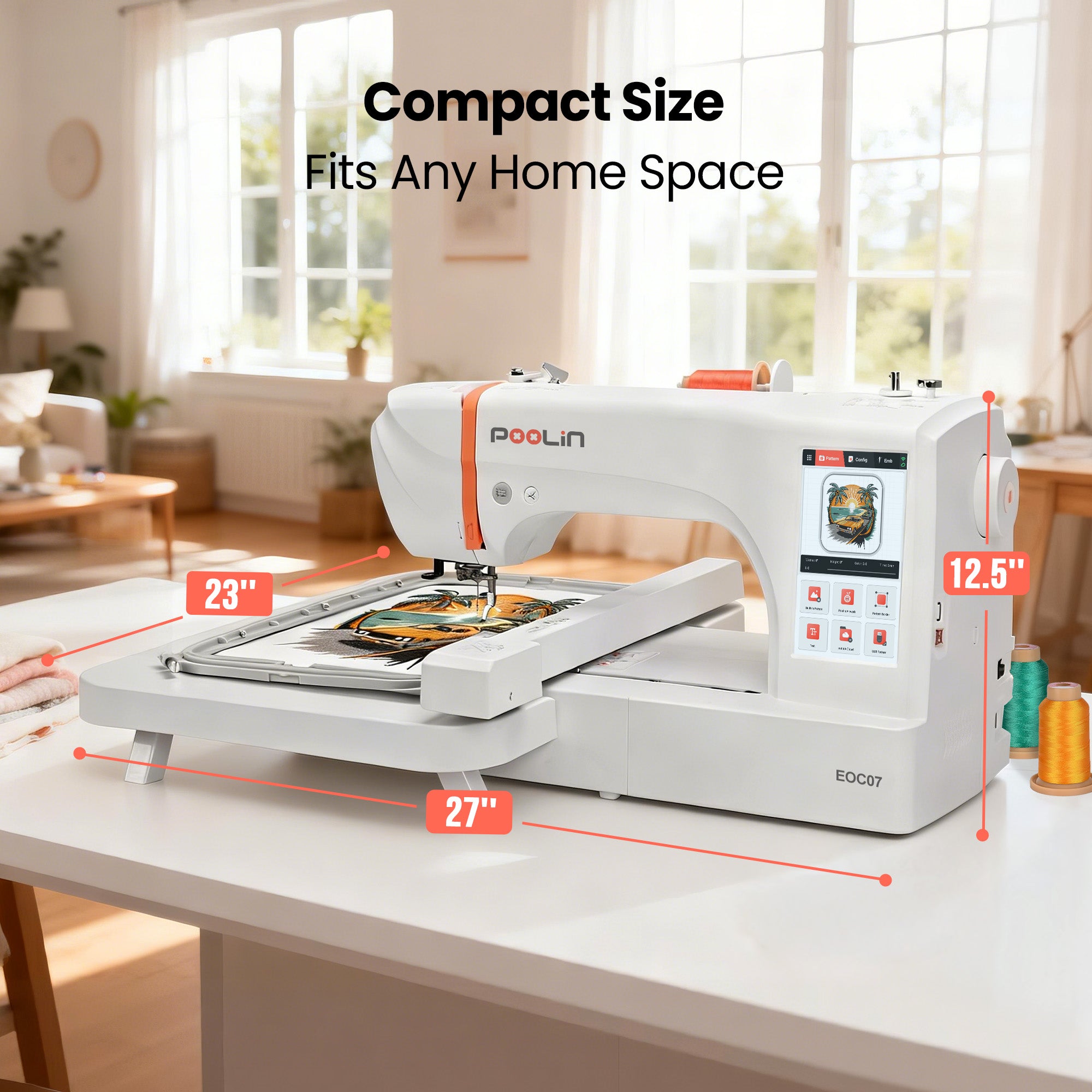 PooLin EOC07 7.9"x15" Embroidery Area Computerized Home Pro Embroidery Machine