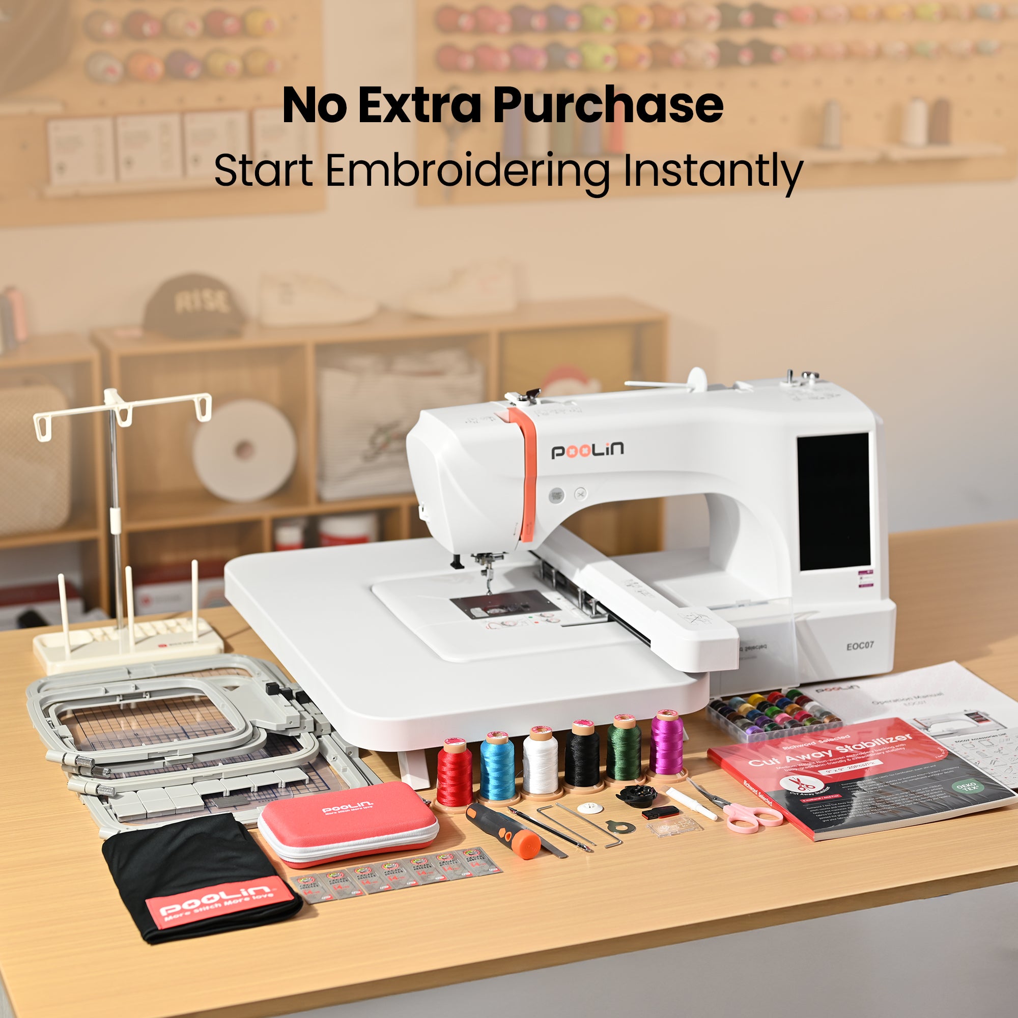 PooLin EOC07 7.9"x15" Embroidery Area Computerized Home Pro Embroidery Machine