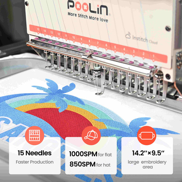 PooLin EOM Commercial Embroidery Machine 15-Needle Upgrade, Designed for Beginners