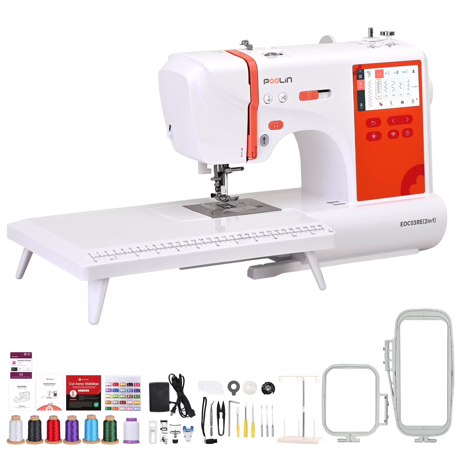 Poolin EOC03 (2in1) Newest homeuse automatic embroidery machine computerized for Crafters and Start Business