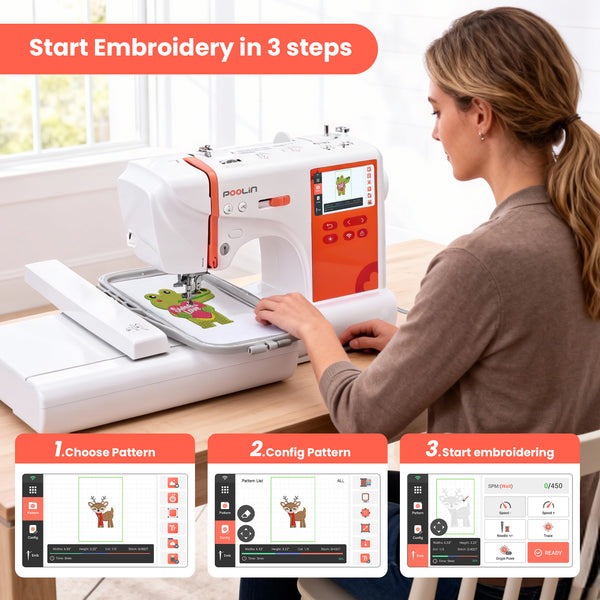 PooLin EOC03RE Your Home Automatic Embroidery Machine Computerized for Beginners