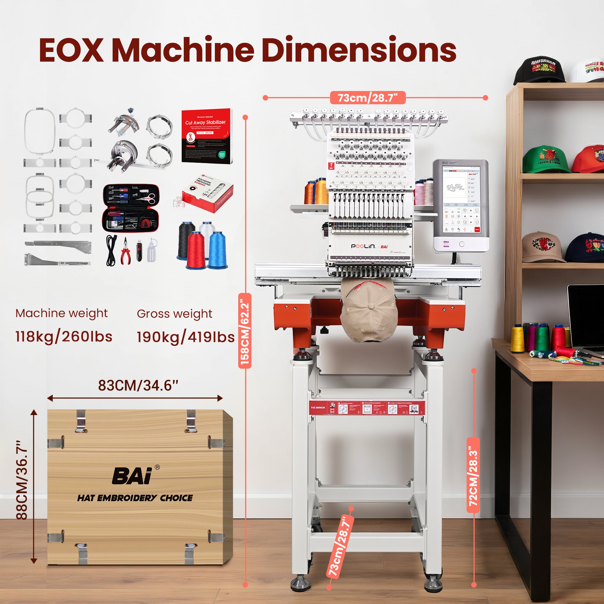 PooLin EOX Commercial Flagship Embroidery Machine –  15 Needles, Large 350mm×500mm Embroidery Area
