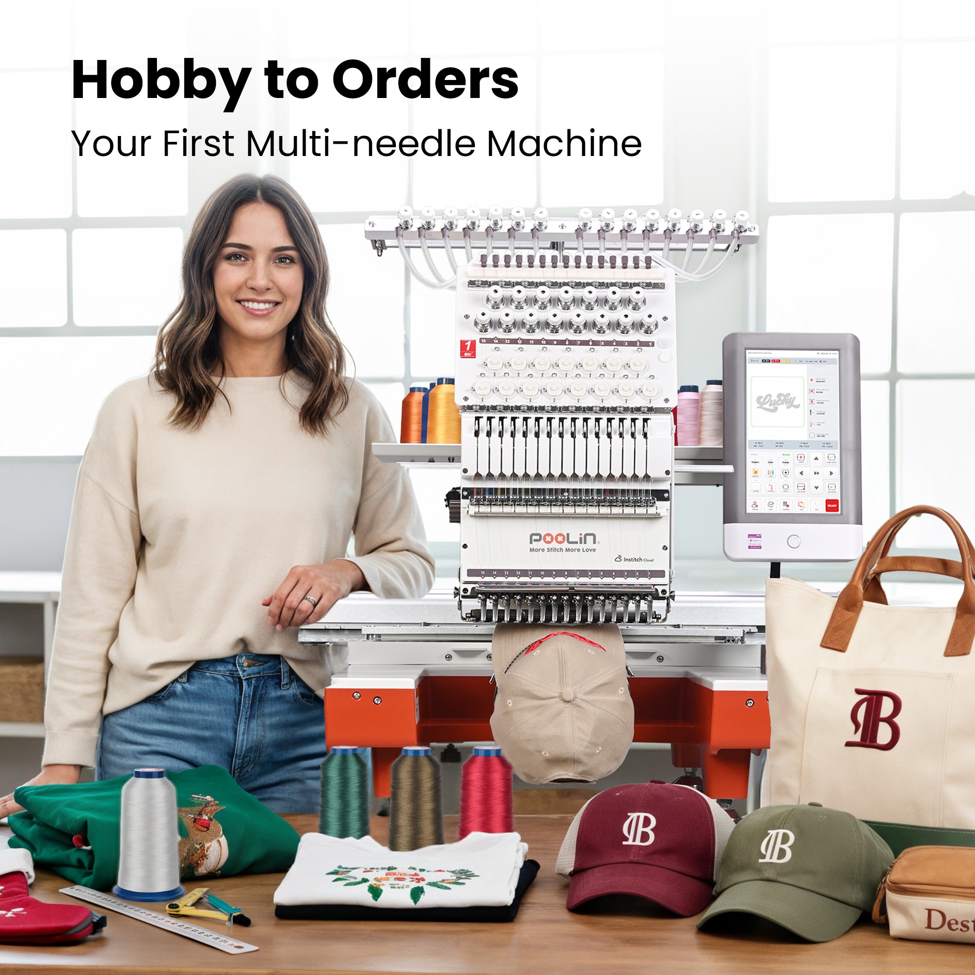 PooLin EOX Commercial Flagship Embroidery Machine –  15 Needles, Large 350mm×500mm Embroidery Area