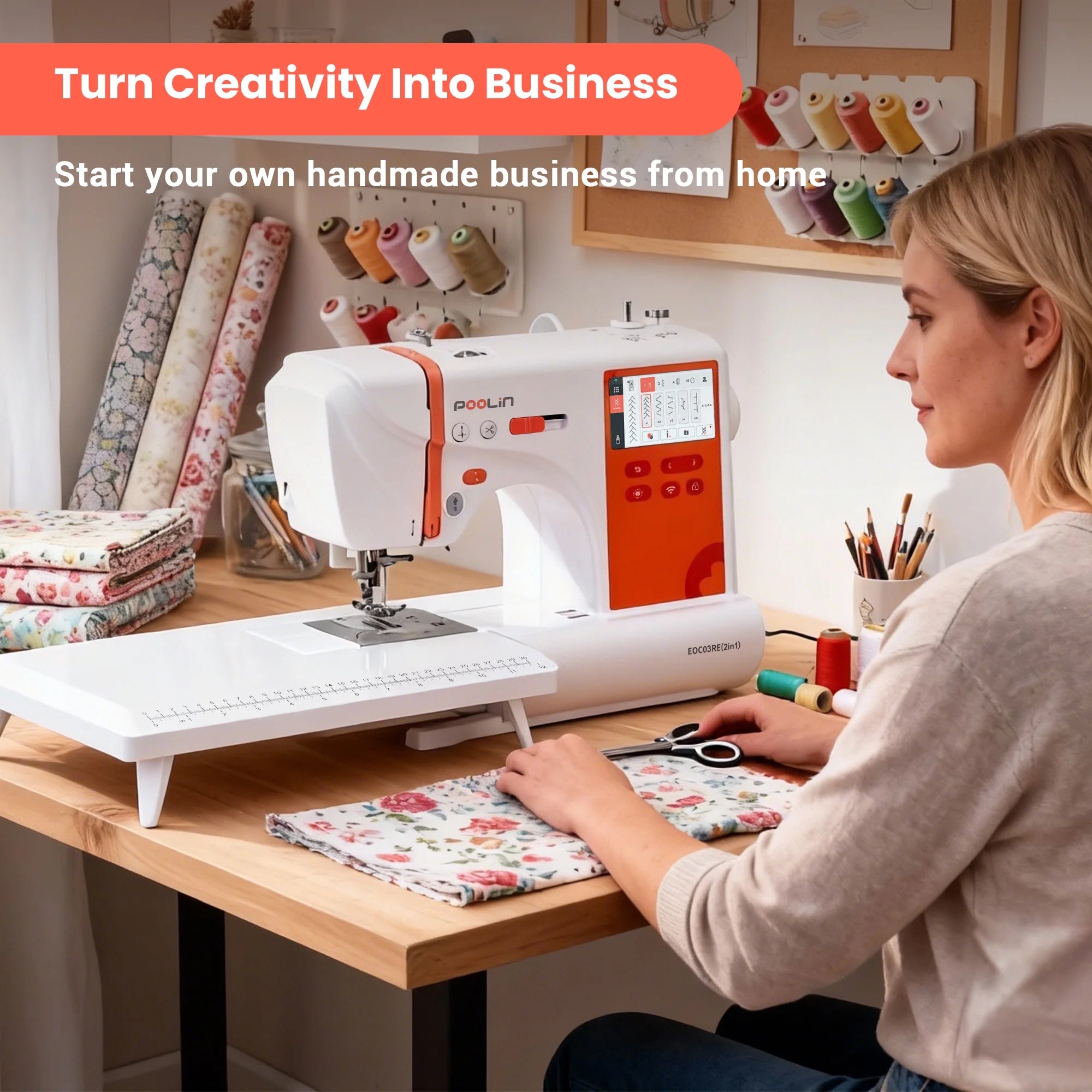 Poolin EOC03 (2in1) Newest homeuse automatic embroidery machine computerized for Crafters and Start Business