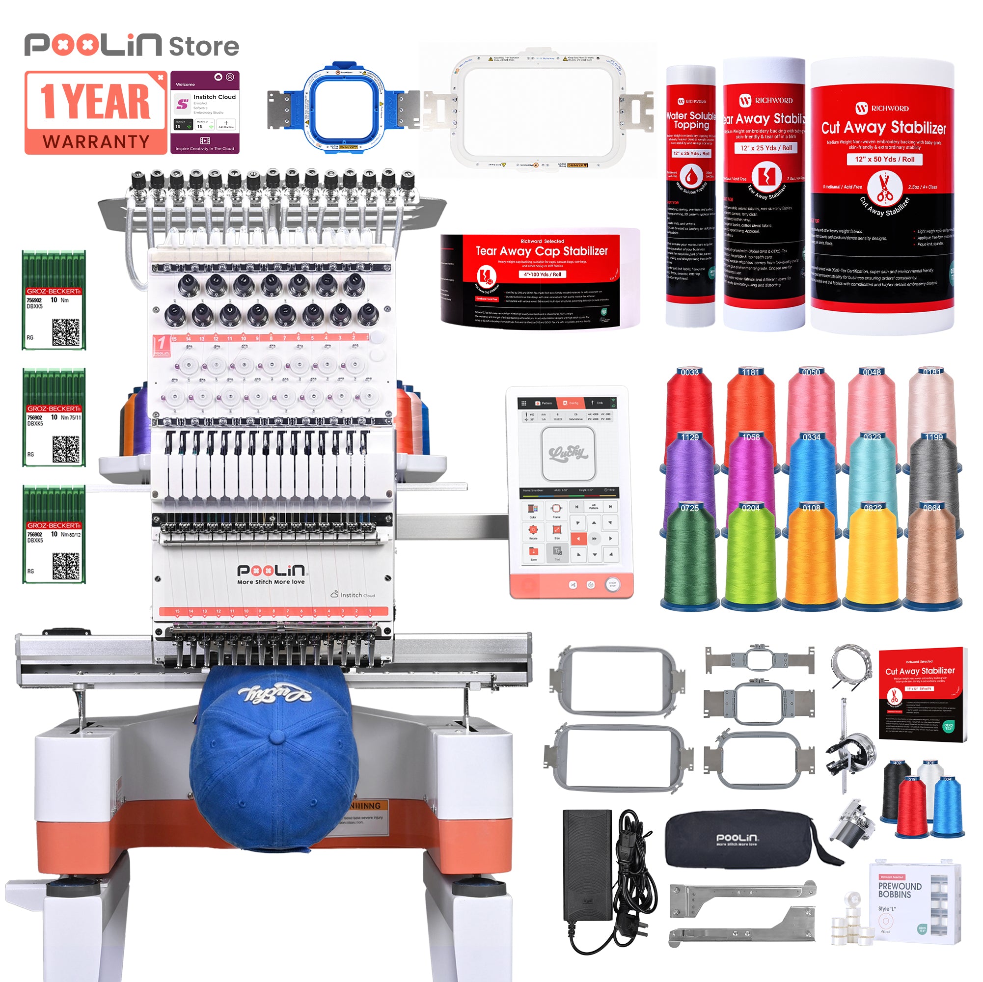 PooLin EOM Commercial Embroidery Machine 15-Needle Upgrade, Designed for Beginners