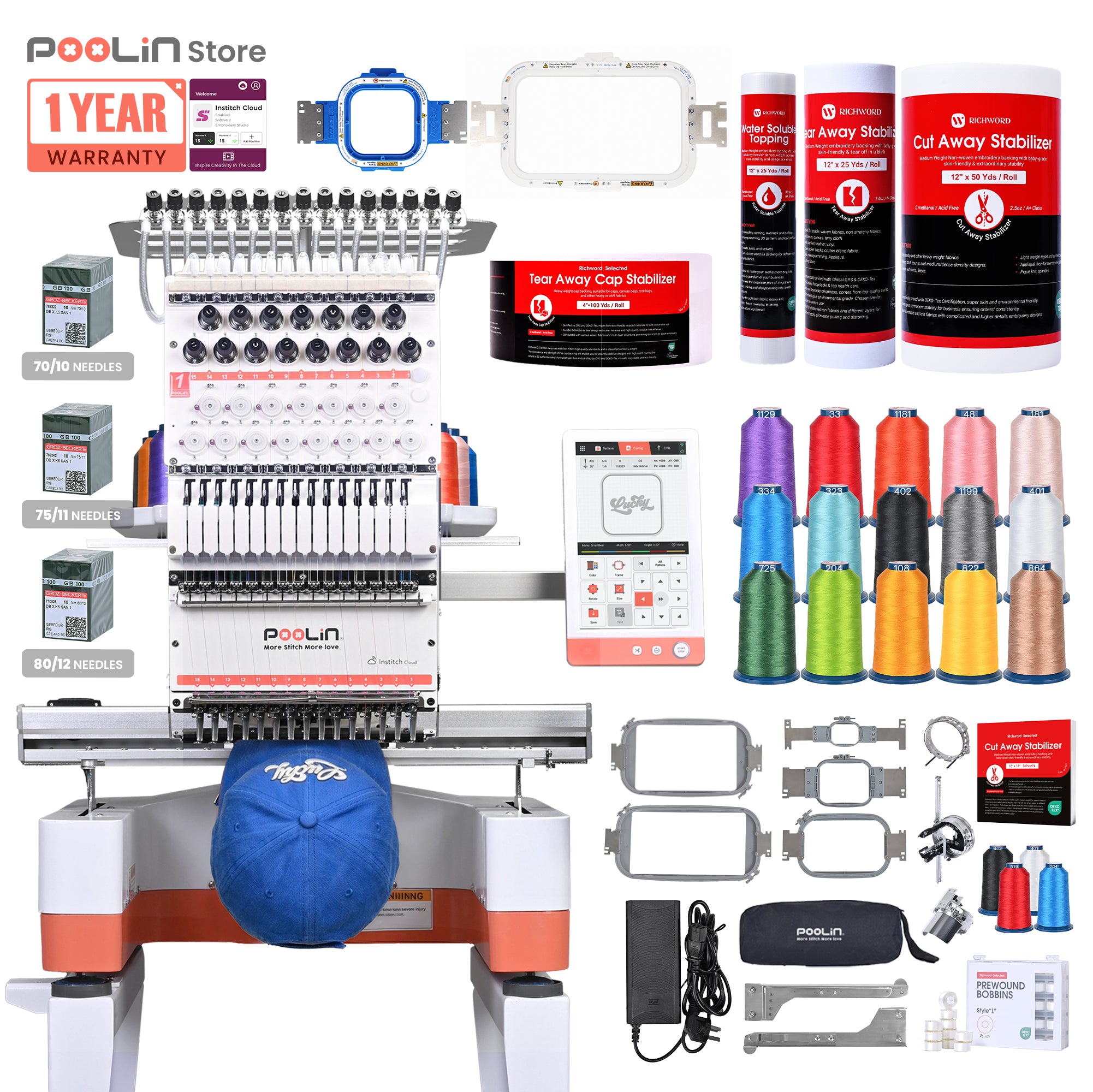 PooLin EOM Commercial Embroidery Machine 15-Needle Upgrade, Designed for Beginners