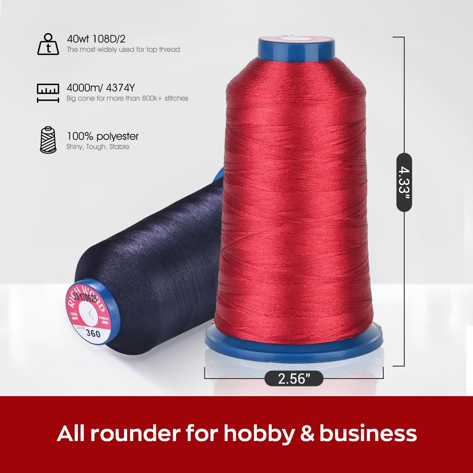 PooLin Christmas Embroidery Thread Set, 15 Colors, 4000m 108D/2 40WT Polyester Thread