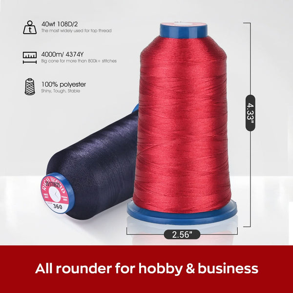 4000m*100rolls*20 hot colors Richword 108D/2 40wt Polyester Embroidery Thread