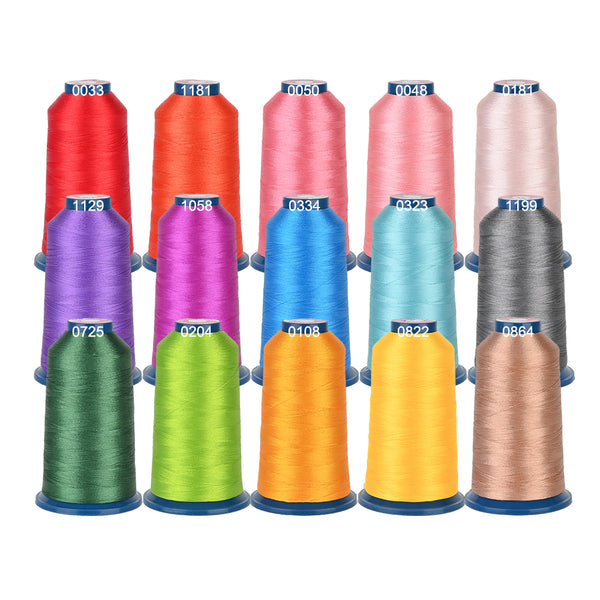 PooLin Embroidery Thread Set 15 Colors 4000m 108D/2 40WT Polyester Thread