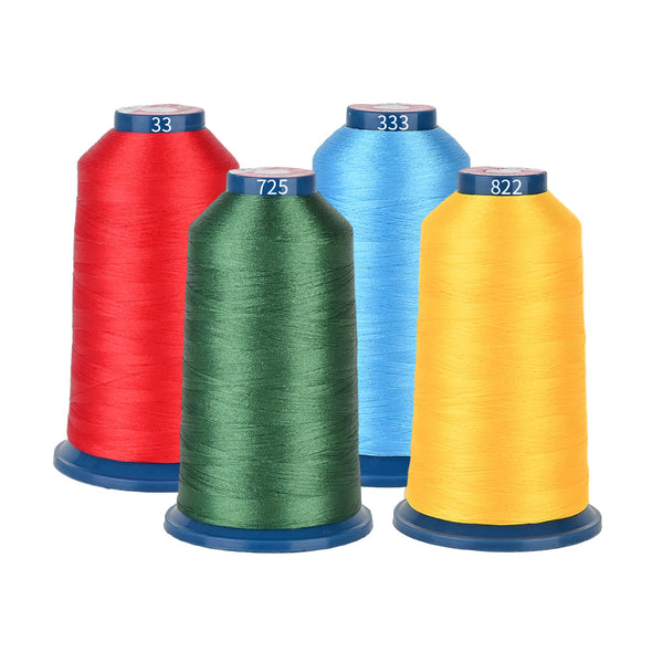 PooLin Polyester Embroidery Thread Set 4-Pack Red Blue Green Yellow 4000m 108D/2 40WT