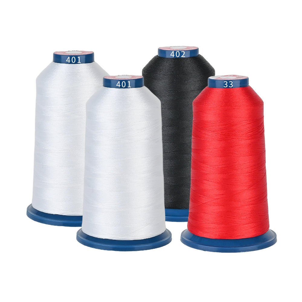 PooLin Polyester Embroidery Thread Set 4-Pack White Black Red 4000m 108D/2 40WT