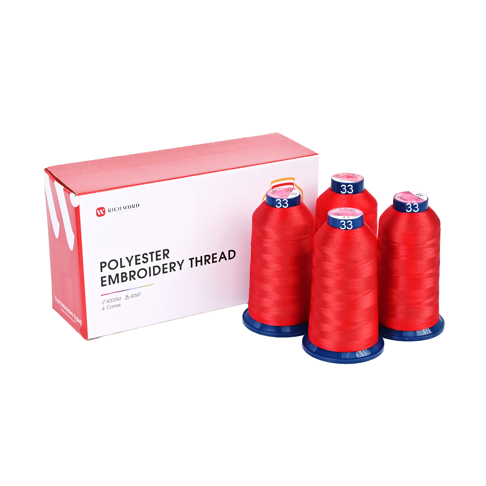 PooLin Polyester Embroidery Thread Set 4-Pack Red 33 4000m 108D/2 40WT