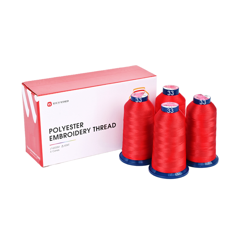 PooLin Polyester Embroidery Thread Set 4-Pack Red 33 4000m 108D/2 40WT