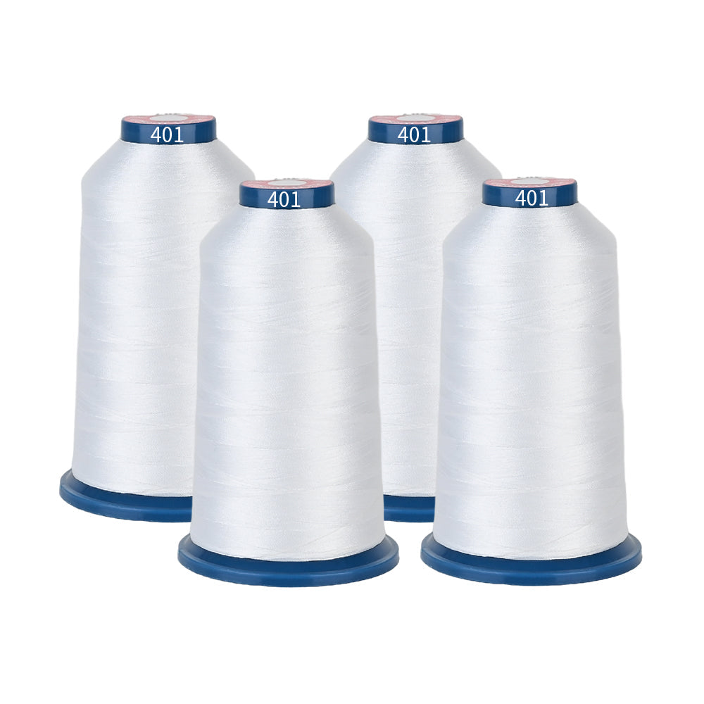 PooLin Polyester Embroidery Thread Set 4-Pack White 401 4000m 108D/2 40WT