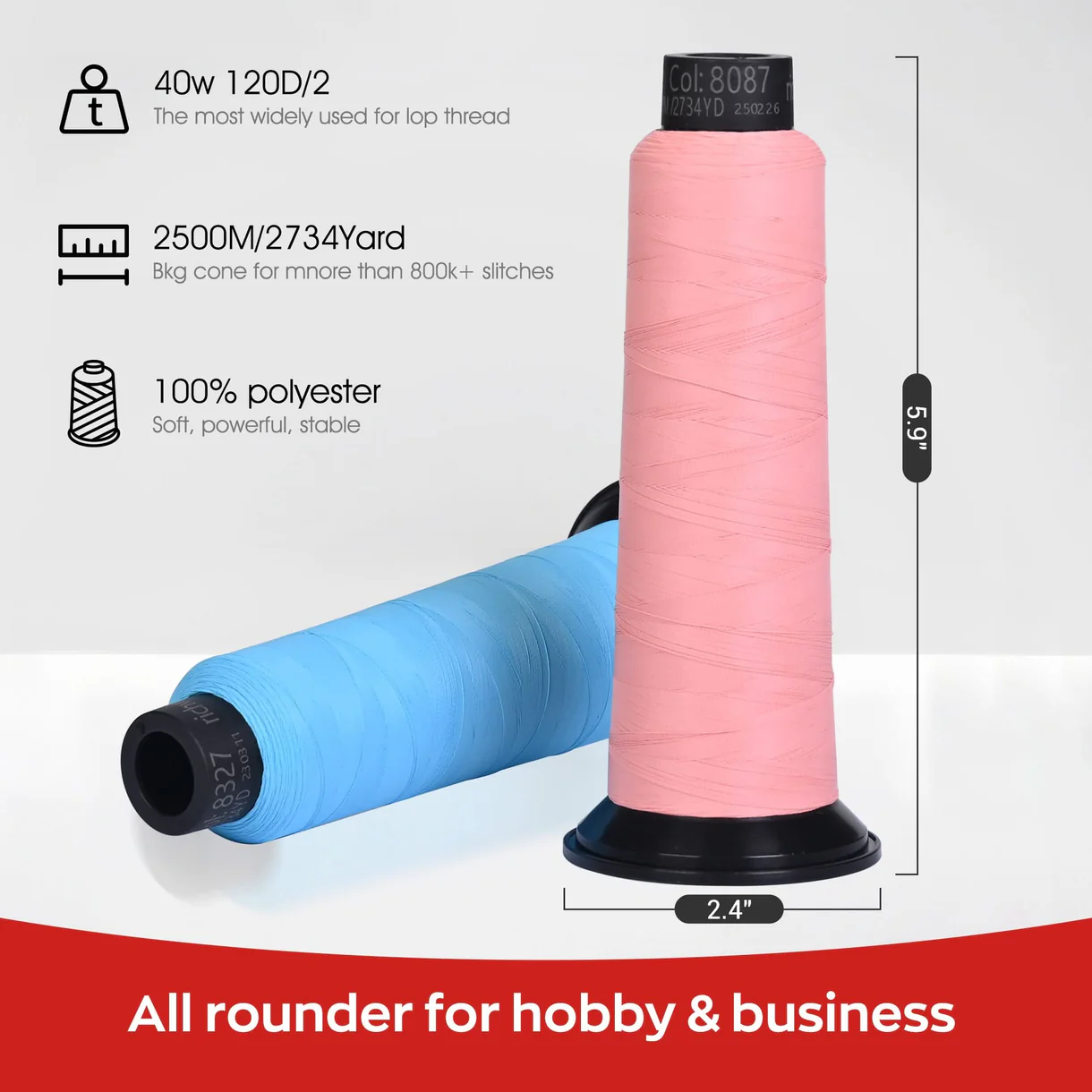 PooLin Matte Embroidery Thread Set 20 Colors 2500m 120D/2 40WT Embroidery Thread