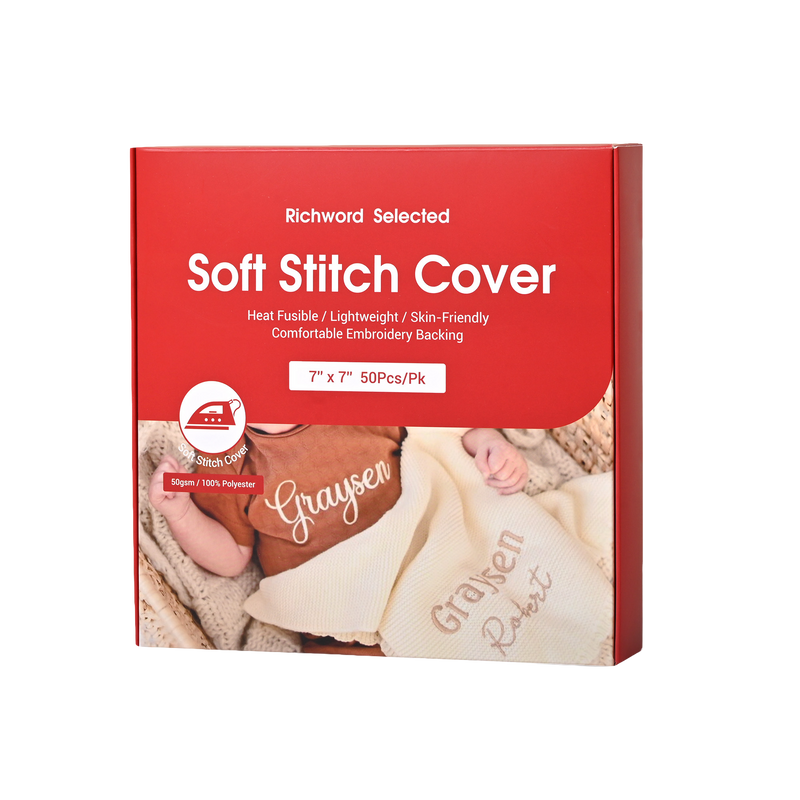 PooLin Soft Stitch Cover 7" x 7" 50pcs Heat Fusible Skin-Friendly Lightweight Embroidery Backing Stabilizer