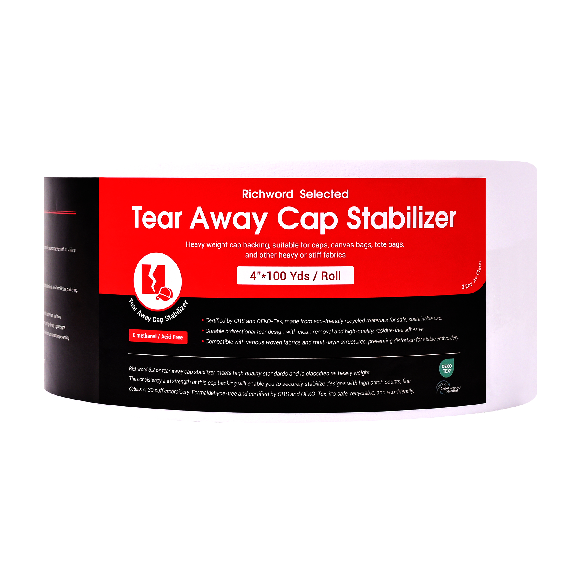 PooLin Tear Away Cap Embroidery Backing Stabilizer Roll 3.2oz 4in x 100Yards 1pc