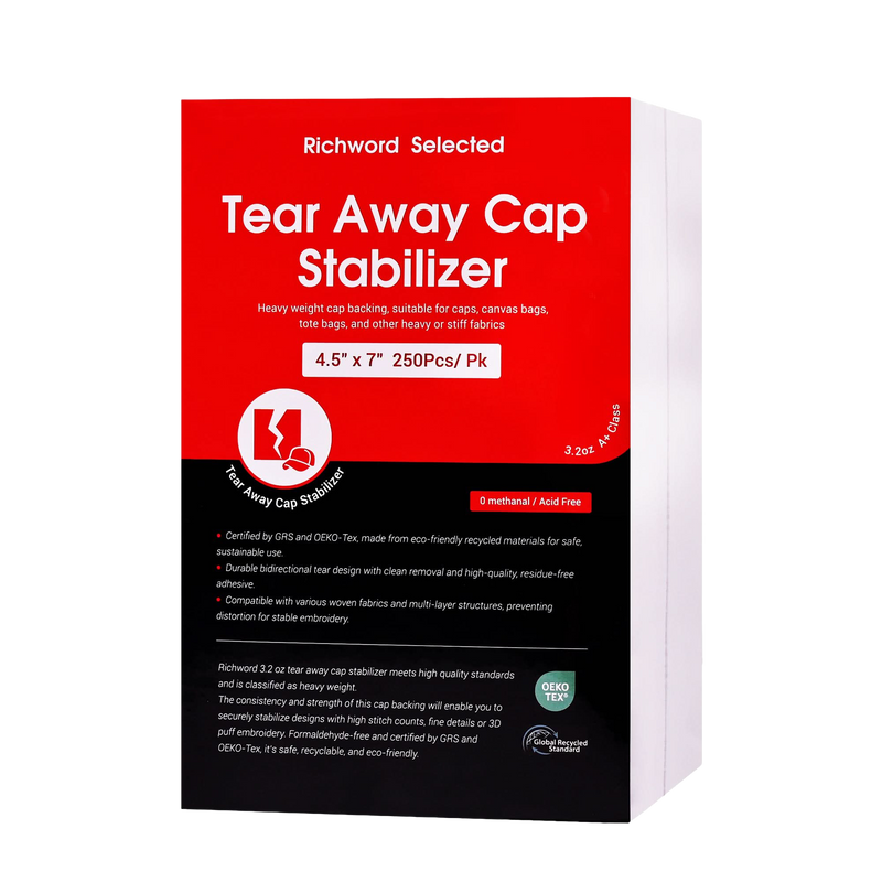 Tear Away Embroidery Machine Cap Stabilizer Backing Sheet Package 3.2oz  4.5in*7in*250pcs