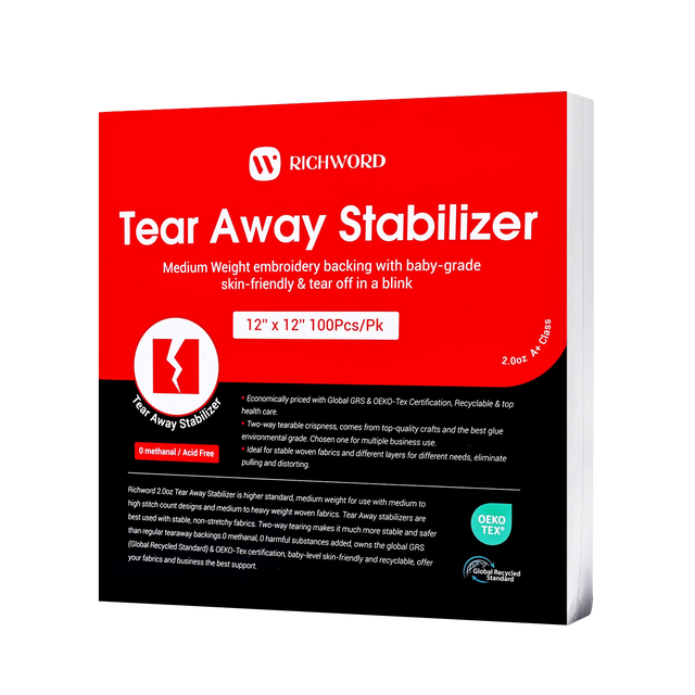 PooLin Tear Away Embroidery Backing Stabilizer Sheets 2.0oz 12in x 12in 100pcs