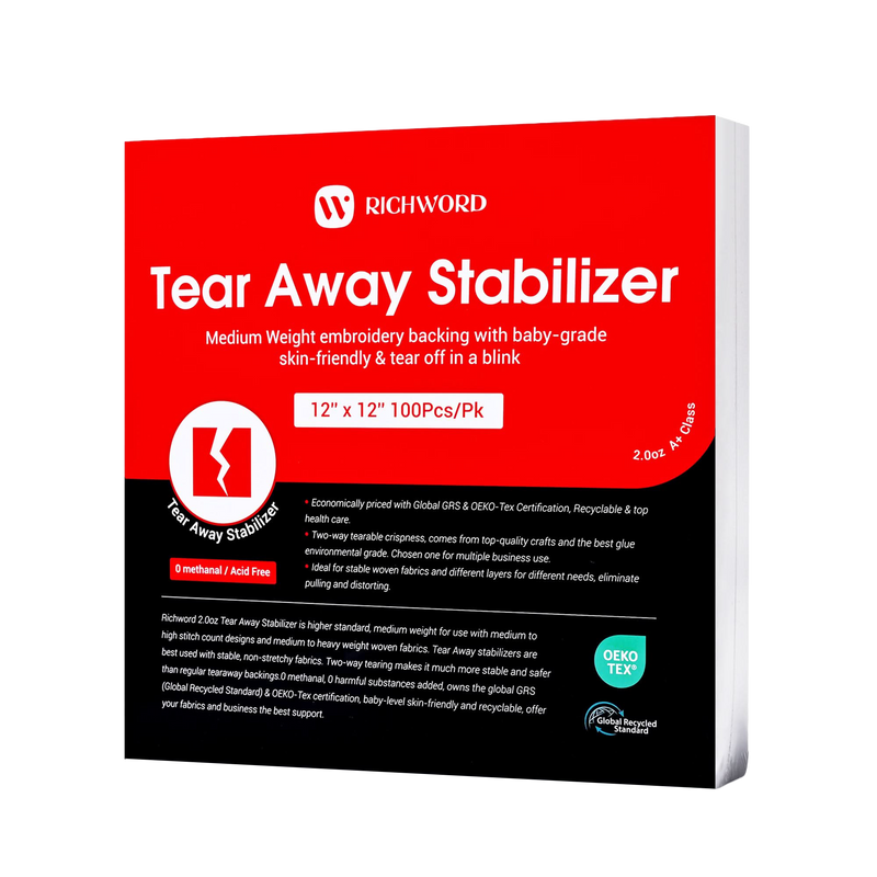 Tear Away Embroidery Machine Stabilizer Backing Sheet Package 2.0oz 12in12in100pcs