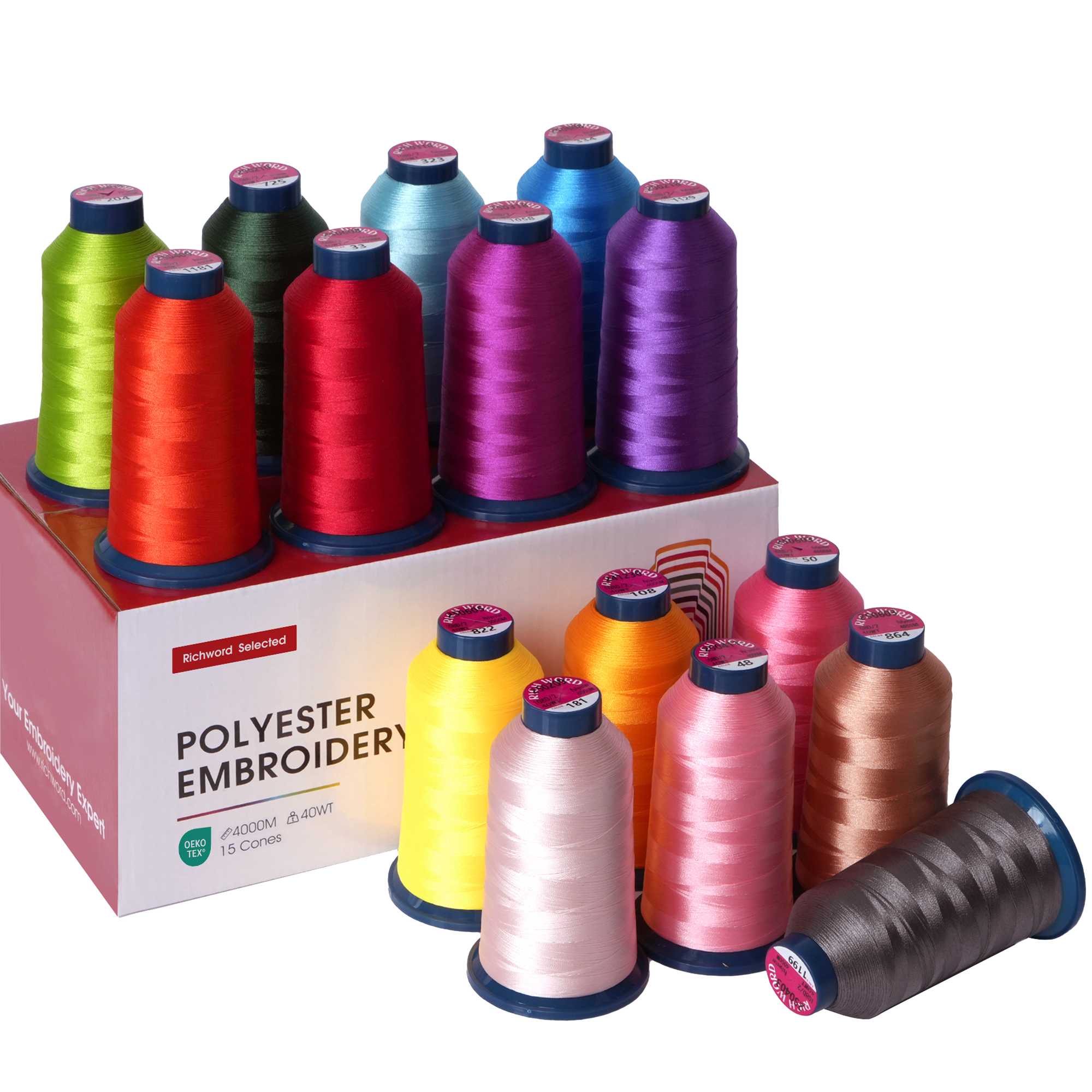 PooLin Embroidery Thread Set 15 Colors 4000m 108D/2 40WT Polyester Thread