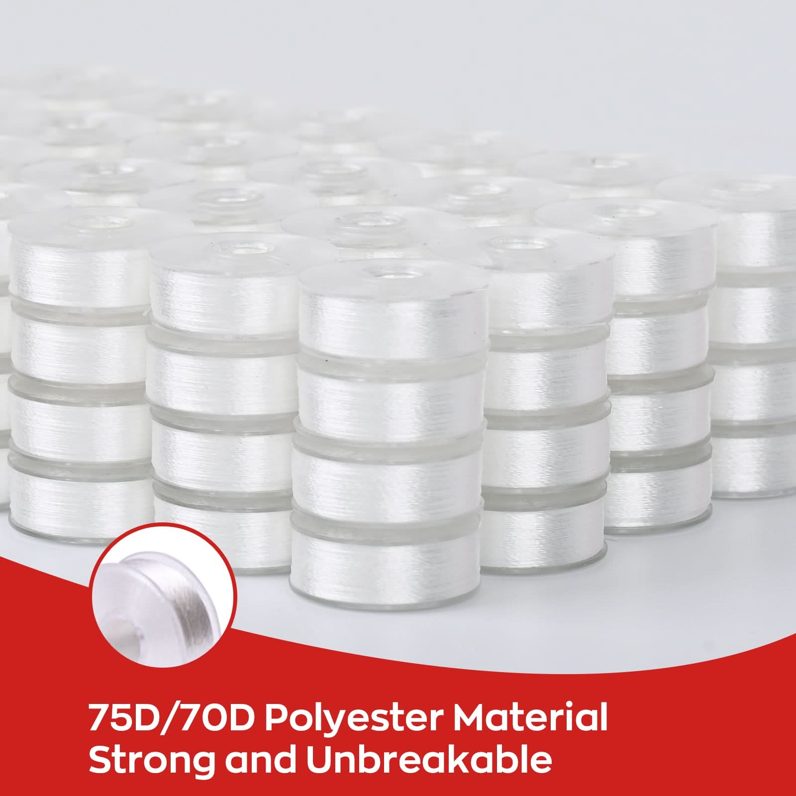Prewound Embroidery Bobbins – Style A, 75D/2 (60WT), White, Plastic Sides, 144 Pcs