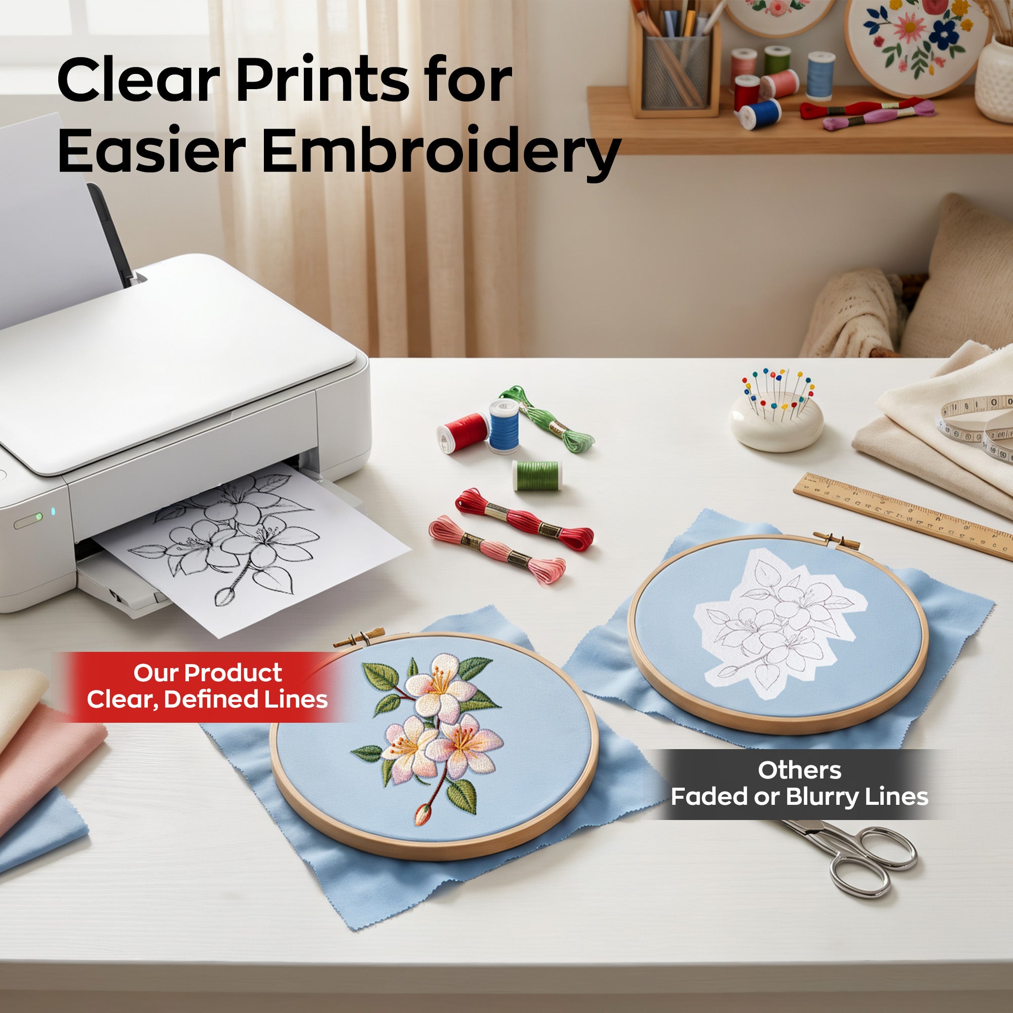 PooLin Printable Water Soluble Stabilizer Paper 8.5" x 11" Sticky & Wash-Away Embroidery Backing 15 Sheets for Machine & Hand Embroidery