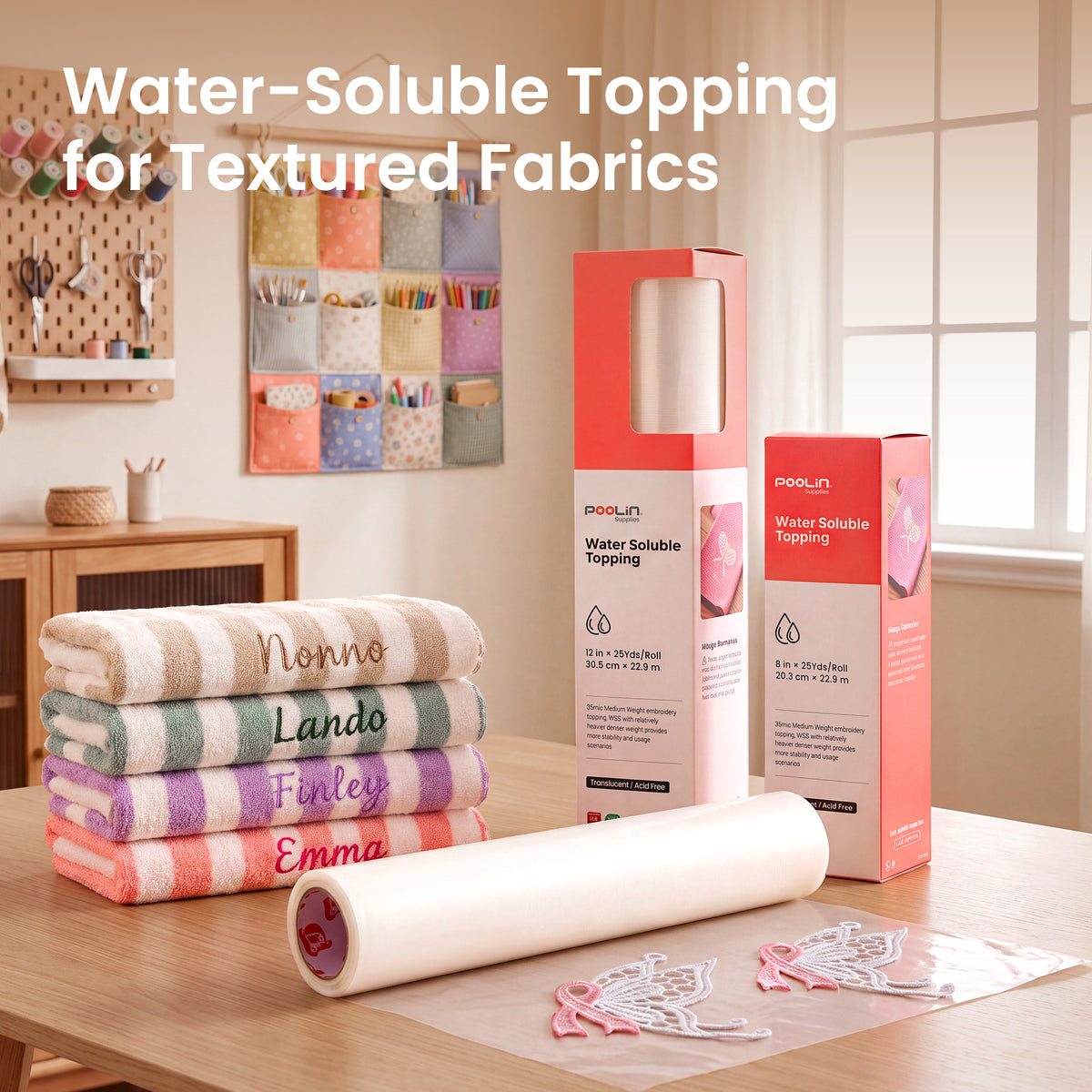 PooLin Wash Away Water Soluble Embroidery Topping Film Roll 12in x 25Yards 35μm 1pc